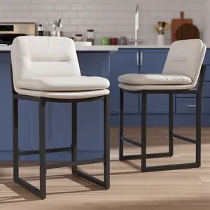 Bar Stools Set of 2, Bar Stools, 26 inch Leather Counter Stools with Backs and Metal Frame, Counter Height Bar Stools for Kitchen Island,