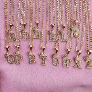 crown initial necklace gold plated