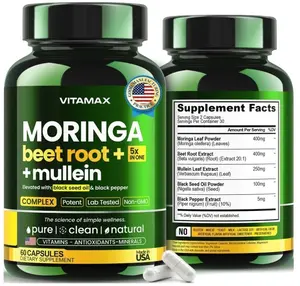 Moringa Capsules, Beet Root, Mullein Leaf - Energy, Skin, Immune Supplement Superfood, Rich in Antioxidants, Minerals & Essential Vitamins - High Absorption Non-GMO - Made in USA - 60ct