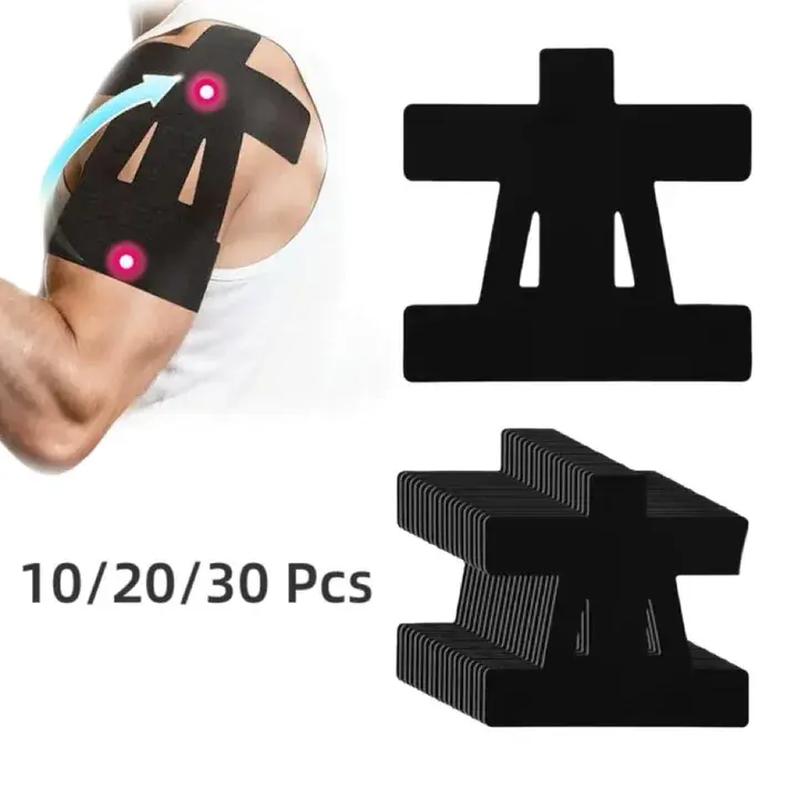 10 Pcs Pre-Cut Kinesiology Tape for Shoulders, Elastic Athletic Tape for Muscle Support and Pain Relief, Waterproof & Breathable, Black