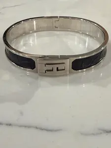 Pre-owned FB02 HERMES Clic H Jet Bracelet, Palladium & Black Sz 8 ️ $870