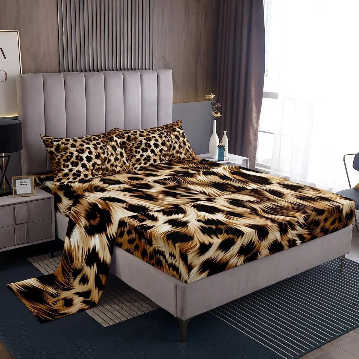 Feelyou Animal Print Microfiber Bedsheet Sets - Leopard & Cheetah Designs, Breathable Microfiber Bedding, Secure Fitted Sheets, Machine-Washable Easy-Care, Decorative for Full/King-Size Beds
