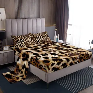 Leopard Print Decorative Bed Sheets,Cheetah Print Sheet Set,Wild Animal Print Easy Care Bed Set,Leopard Fur Home Decor Idea Bedding Sheets Bedset