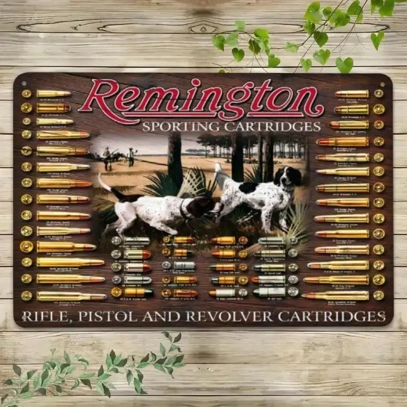 Remington Vintage Rifle Ammo Metal Tin Sign - Gun Wall Art Decor for Man Cave, Hunting Gift for Outdoor Enthusiasts, Garage Bar