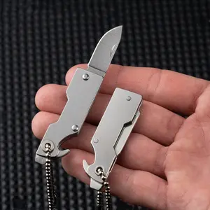 Mini Stainless Steel Folding Pocket Knife with Bottle Opener, Sharp Blade Keychain Accessory, Reusable Foldable Tool, Ideal for Daily Use Hiking Outdoor Fishing Gear