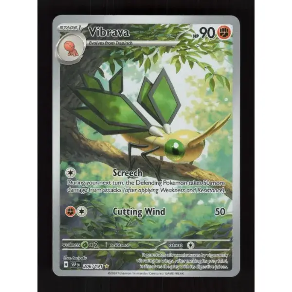 Authentic Pokémon TCG Raw Single Card - Vibrava, Surging Sparks Illustrated Art Illustration Rare 206/191, Near Mint English, One Piece Cards