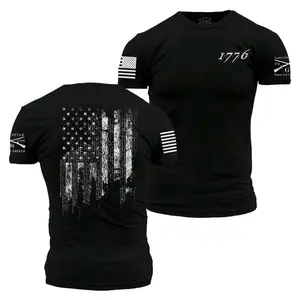 1776 Grunt Type Shirt - Black T-Shirt with American Flag Design and 1776 Logo on Sleeve
