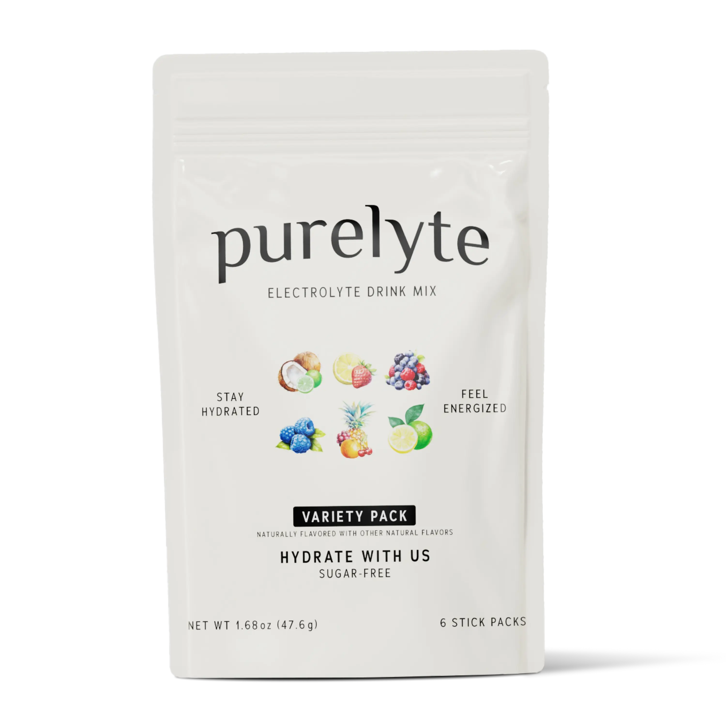 Purelyte Electrolyte Drink Mix – Sugar-Free Hydration Powder Packets – Variety Sampler, 6 Sticks (Blue Raspberry, Coconut Lime, Strawberry Lemonade, Mixed Berry, Lemon Lime, Fruit Punch)