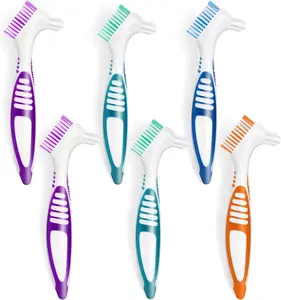 Denture Brush Set 6 Pcs False Teeth Denture Toothbrushes with Double Sided Design Denture Cleaning Brush