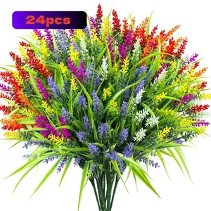 24 bundles of outdoor artificial flowers, including fake lavender and monkey-face grass, UV-resistant artificial plants, suitable for porches, gardens, windowsills and offices, home decoration, Decorative Flowers, outdoor artificial flowers