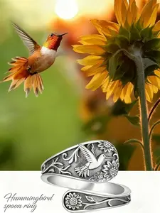 1 pcs Vintage Bohemian 'Birds & Blooms' Ring, Unisex Adjustable Open Ring, Romantic Naturalist Design, Poetic Statement Accessory, Curated Gift of Affection, Romantic And Naturalist Theme, Perfect for daily wear & party