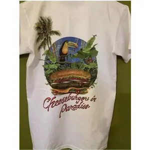 Jimmy Buffett Vtg 1985 Cheeseburger In Paradise shirt - on back Cotton Fabric