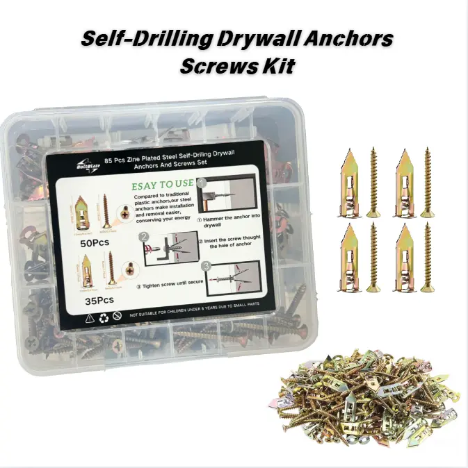 170-Piece Metal Drywall Anchor Set with Screws – High-Strength Toggle Anchors (2 Sizes), Supports up to 66 lbs – Easy Installation for TVs, Bikes, Shelves, and More Self-Drilling Drywall