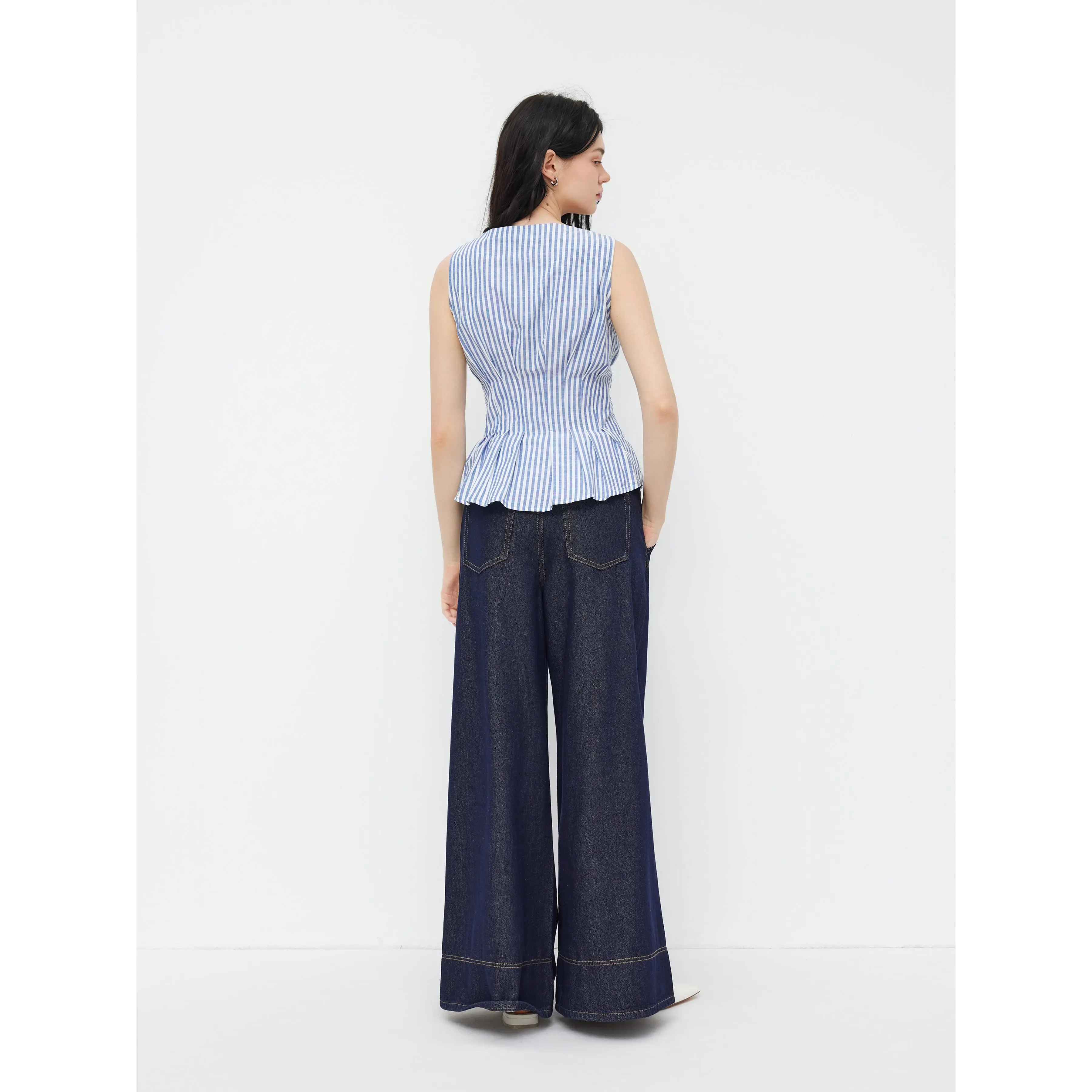 Cider Cotton-blend Boat Neck Stripe Pleated Tank Top SwimWeek