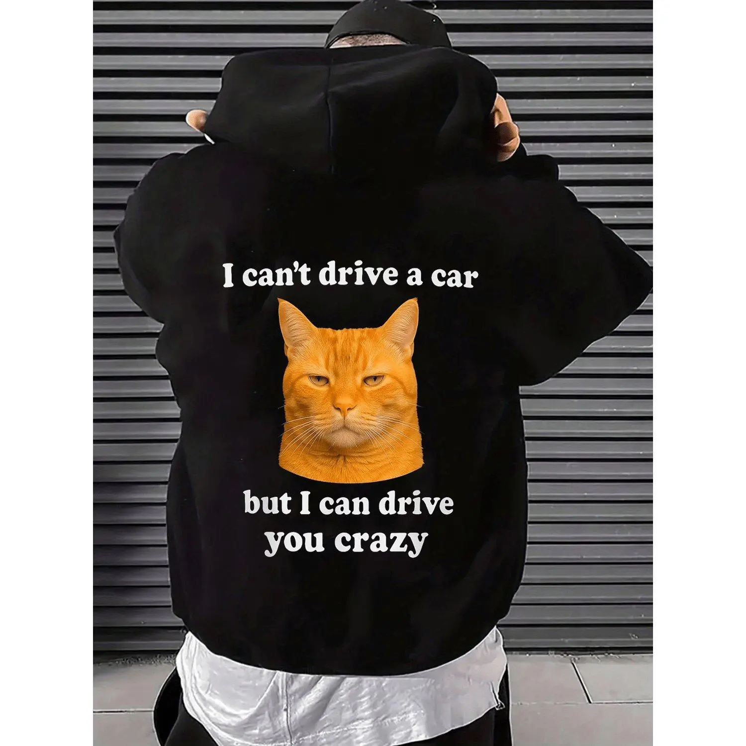 Hooded Pullover Sweater Funny Orange Cat Meme I Cannot Drive But I Can Make You Crazy Cat Lover Gift Plus Size Long Sleeve Casual Hoodie Top