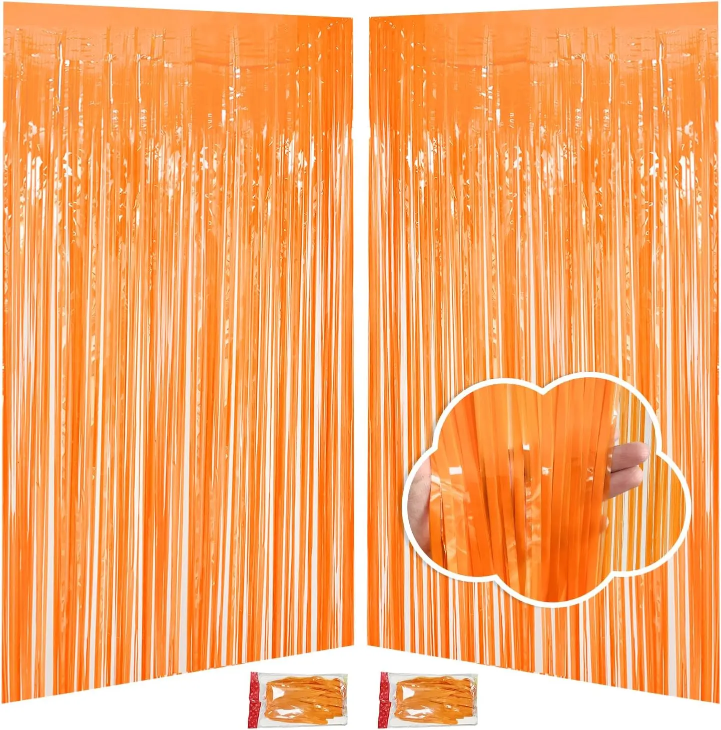 Thanksgiving Decorations Orange Streamers Fringe Backdrop 3.3x8.2ft, 2 Pack Foil Fringe Curtains for Basketball Birthday Party Decorations, Wall Door Decor Tinsel Backdrop for Halloween Bachelorette