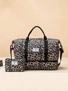 Large Capacity Travel Bag Set, Letter Pattern Zipper Travel Bag with Shoe Compartment, Casual Sports Fitness Bag for Women & Men