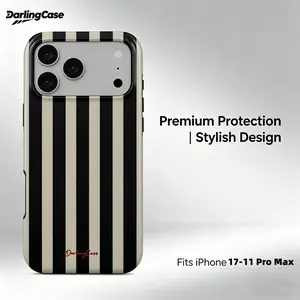DarlingCase Cute Glossy Protective Case for iPhone 17 Pro Max 16 Pro 15/14/13/12 Pro Max -  Black Beige Minimalist Classic Vertical Stripe Aesthetic, Durable Silicone Double-layer Protective Cover Gift for Girls Women