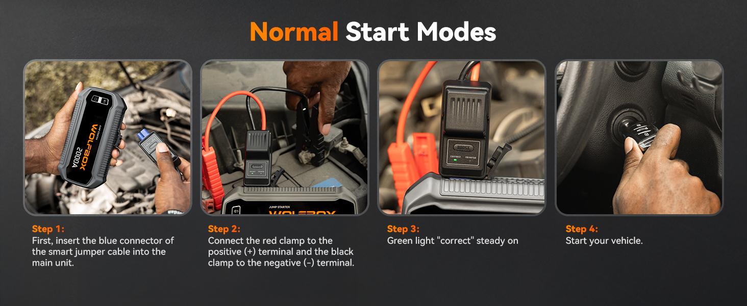 WOLFBOX 2000A Jump Starter 12000mAh Battery Jumper Starter Portable with LED Display 12V Car Battery Jump Starter Pack for 7L Gas 6L Diesel Engines with Booster LED Light Jumper Cables Lifetime Warranty