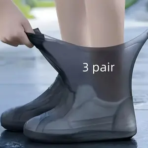 3 Pairs Waterproof Non-Slip Cycling Shoe Covers for Rainy Days - Thickened Latex, Durable & Portable Shoe Protectors for Men and Women, Black, Outdoor Sports Essential