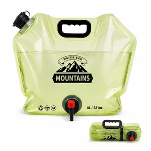 8L Collapsible Camping Water Container with Faucet, 2.1 Gallon Portable Foldable Water Storage Bag, Reusable Outdoor Water Carrier with Handle for Camping, Picnic, Hiking, Road Trip & Emergency Use