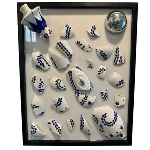Clase Azul Tequila Resin Artwork - 20"x16" Broken Bottle Wall Art, Handcrafted & Sustainable, Ready to Hang, Perfect for Home Bars & Lounges