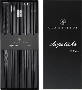 5 Pairs Premium Chopsticks Reusable Dishwasher Safe 9.5 Inch Fiberglass Chop Sticks Gift Set Non Slip Black + Silver