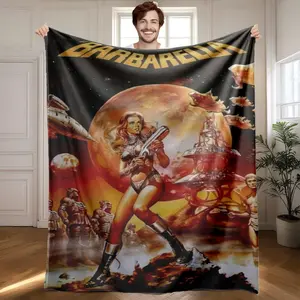 1 piece Barbarella Sci-Fi Adventure Movie Poster themed flannel blanket - Modern design flannel blanket, suitable for sofas and beds, all-season use, super soft and comfortable, digital printing, 100% polyester material, machine washable, suitable