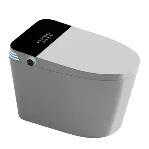 Tankless Smart Toilet with Bidet Built-In One-piece Seat Auto Flush Open Close Heated Seat Warm Water Dry Adjustable Temp Remote Control White Black Panel