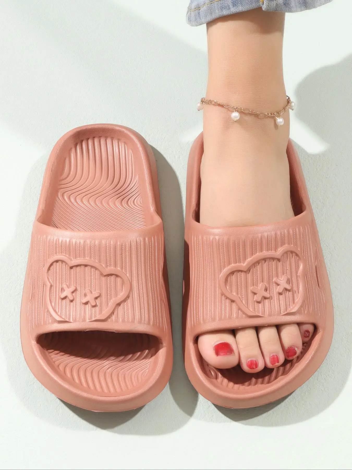 Women's Cute Cartoon Bear Slippers, Non-slip Bathroom Slide Slippers, Simple Home Slides for Daily Wear, 2024 New Trendy House Slides for Outdoor & In