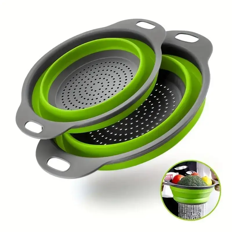 Foldable Silicone Colander, 2 Counts/set Round Kitchen Strainer, Kitchen Utensils & Gadgets for Draining Pasta, Vegetable & Fruit