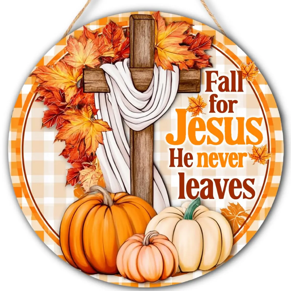 Fall for Jesus Decorations Door Sign for Home, Fall Christian Pumpkin Sign | Fall Christian Metal Hanging Sign 8x 8Inch for Front Door Porch Garden Patio Farmhouse