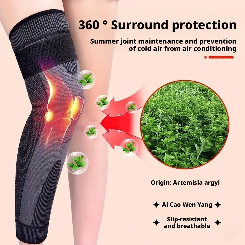 Wormwood Knee Protection Pads - Breathable Knee Compression Wrap for Men & Women, 1-Size Anti-Slip Warmth Support for A/C Office, Joint Care Therapy for Old Cold Legs
