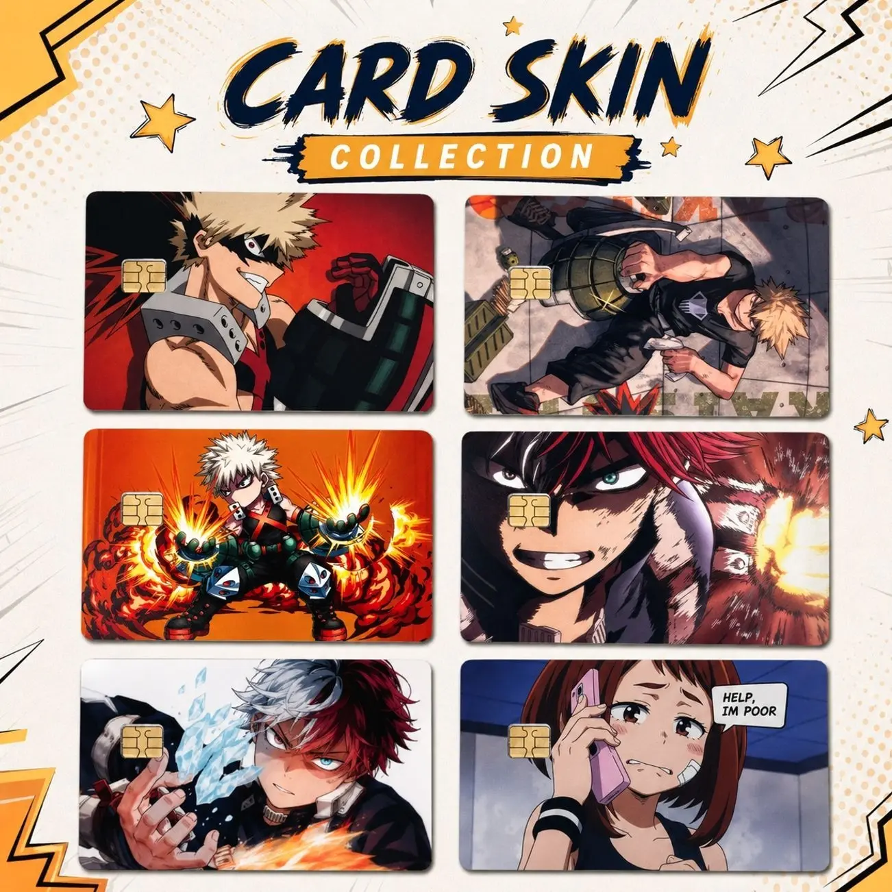 My Hero Academia Bakugo Todoroki & Uraraka Card Skin Collection, MHA Anime Credit Debit Card Sticker, Hero Manga Vinyl Card Cover