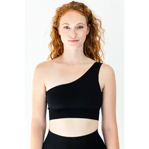Unilateral Women's One Shoulder Sports Bra in Black – High Stretch, Quick-Drying, Breathable Wireless Yoga Bra, Lightweight Medium Support Activewear Top for Gym, Fitness & Outdoor Training