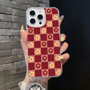 Magnetic Soft MagSafe Case for iPhone 11/12/13/14/15/16/17 Pro Max - Red Checkerboard Floral, Aesthetic Lightweight Design, Anti-Scratch, Trendy Smartphone Cellphone Handheld Devices Accessories