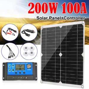 200W 100A Solar Panel Kit, Monocrystalline Portable Solar Charger with 10-in-1 Charging Cable, Dual USB Port & Solar Charge Controller, Waterproof Battery Maintainer for Camping, RV, Boat, and Off-Grid Power