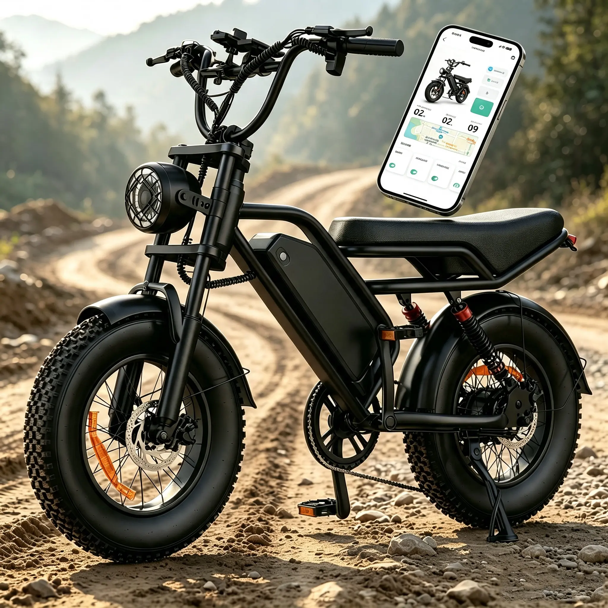 16-Inch All-Terrain Electric Bike, 800W Peak Power, 25 MPH Speed, 25-68 Mi Range, 48V 748Wh Detachable Battery, Full Suspension, Wide Tires, LED Headlights sohochic