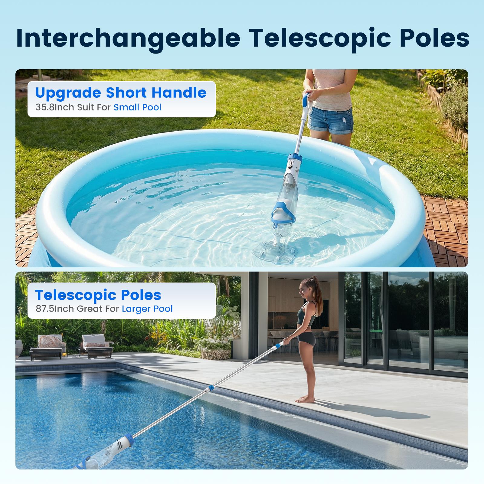【Summer Cleaning】Enhulk Newest PC22 Ultra Pool Vacuum for Above Ground Pools with Telescopic Pole, 2 Suction Modes More Professional, Ergonomic Handle Design, 18.5 Gals/Min Deep Cleaning Cordless Battery Operated, with Filter Ball, Pro-Level Clean