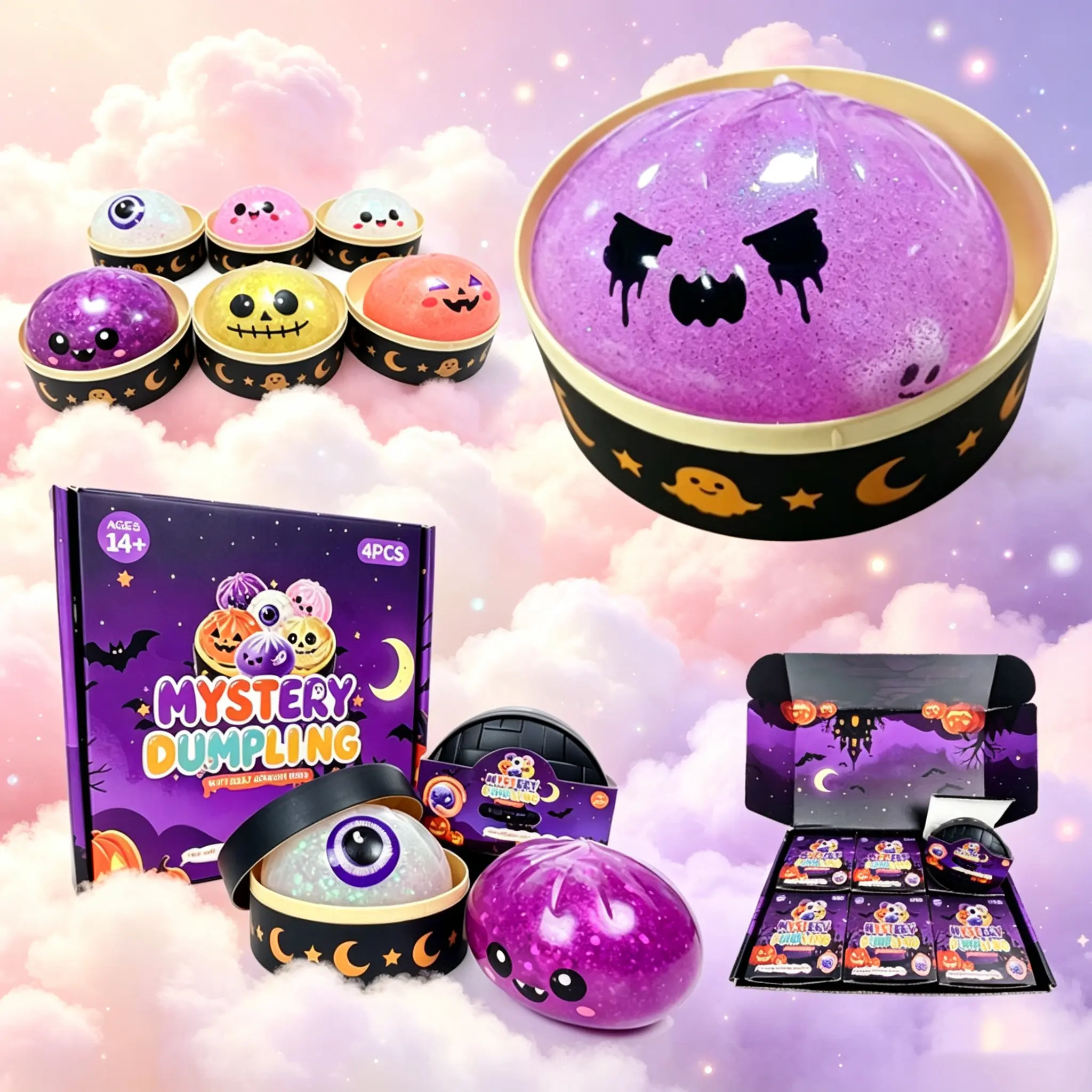 Halloween Ghost Dumpling Glitter Squeeze Toy Set, Spooky Stress Relief Squishy Fidget Toys, Portable Hand Decompression Toy, Halloween Party Favors Trick Treat Bag Fillers Holiday Gifts