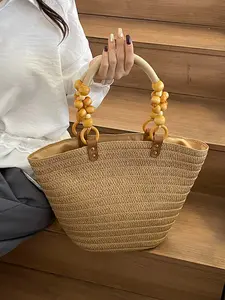 Fashion Large Capacity Woven Tote Bag, Ideal for Beach Vacations, One Shoulder Underarm Straw Design, Durable & Stylish Accessory, Trendy Tote Bag