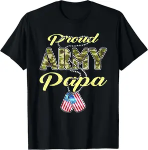 100%cotton Proud Army Papa US Flag Camo Dog Tags Pride Military Grandpa T-Shirt