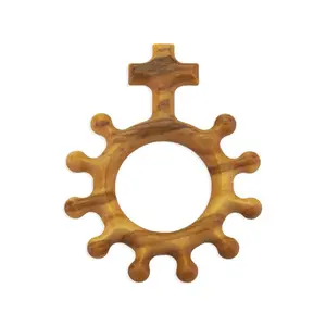 1 1/2" Olive Wood Finger Rosary Ring with Cross