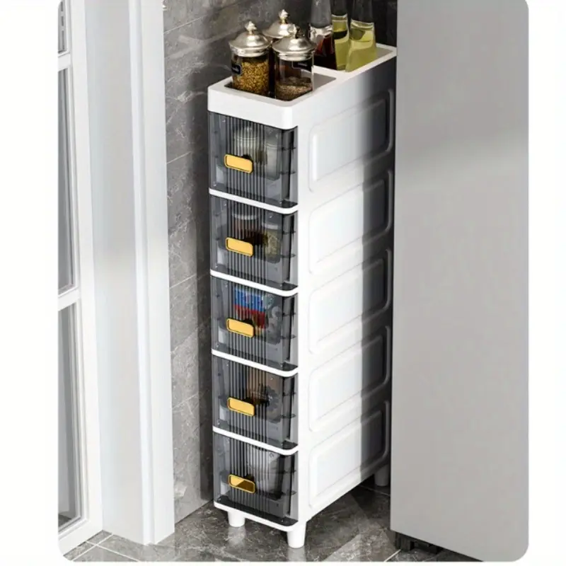 Optional multifunctional ultra-thin storage cabinet with drawers - Drawer Organizer Cabinet, versatile storage cabinet for bathroom gaps, 3/4/5/6 tiers, kitchen and refrigerator spaces, bathroom and kitchen shelving