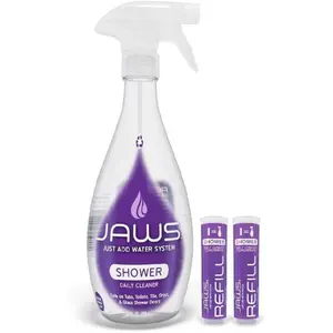 JAWS Shower Cleaner Bottle with 2 Refill Pods - Eco-Friendly Refillable System - Streak-Free - Citrus Floral Scented