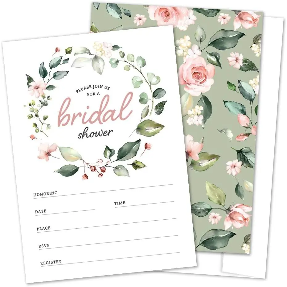 Hat Acrobat Bridal Shower Invitations with Envelopes – Set of 25 Floral Fill-in Style Bridal Shower Invites with Envelopes, Perfect for Bridal Party, Wedding Shower