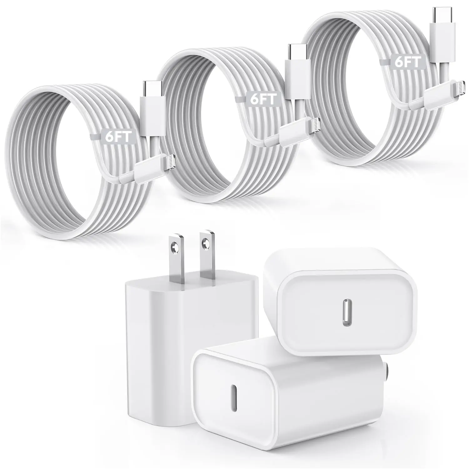 SANPRIO 3Pack Fast Charging Wall Charger & 6FT USB-C to Lightning Cable for iPhone 14/14 Pro Max/Plus/13 Mini/12/11/XR/XS Smartphones Cellphones Electronic