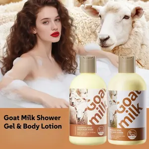 Goat Milk Body Wash & Body Lotion 250ml Set,Moisturizing for Dry Skin,Gentle Cleansing,Long-Lasting Hydration,Hydrating,Soft Smooth Glowing Skin,Daily Skin Care,Nourishing Repair,Non-Greasy,Refresh & Brighten Skin,Brightening