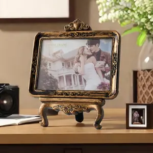 European Retro Bronze Plastic Photo Frame, Picture Frame, Countertop Display for Living Room & Entryway Decor, Multi-Scene Ornament Accessory