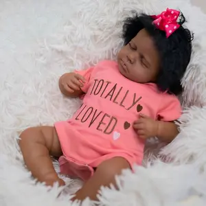 20 Inch Realistic Black Reborn Baby Doll Girl Soft Vinyl Cloth Body Real Look African American Newborn Baby Dolls Lifelike Baby Dolls Gift Toy for Kids Age 3+